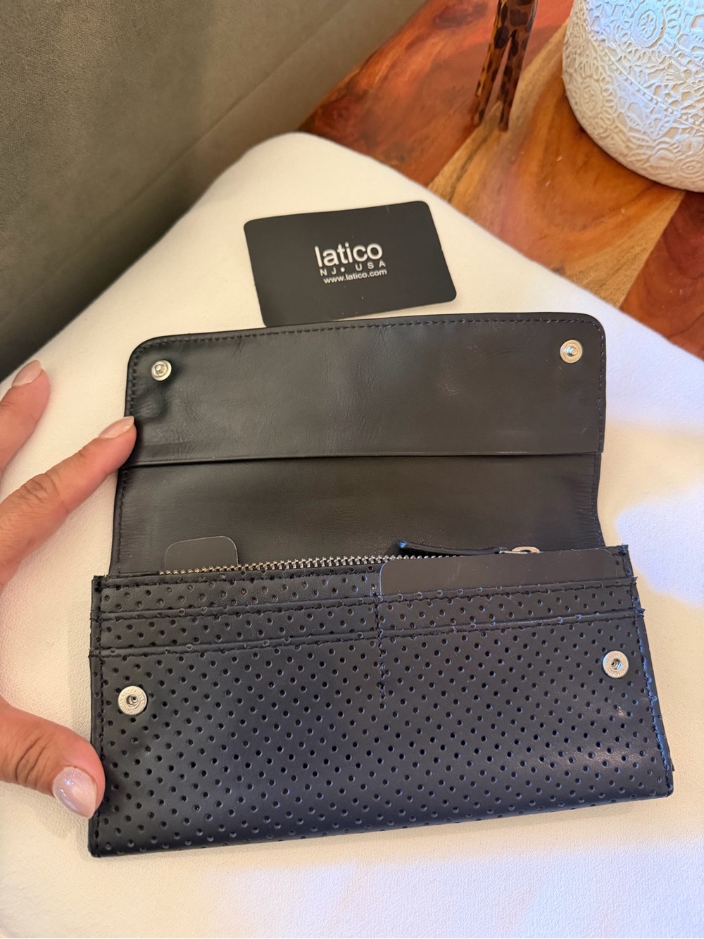 latico Black Perforated Leather Snap Wallet with Silver Accents - Picture 2 of 4
